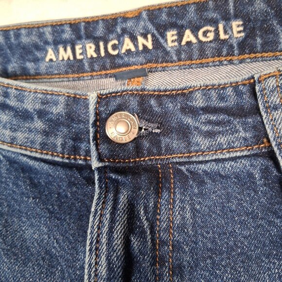 American Eagle Stovepipe Jeans Women 12 Stretch Wide Leg Blue Denim Pants - Picture 7 of 15